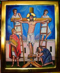 Stacja 11.Pan  Jezus  do Krzyża przybity .wym 60-50 cm